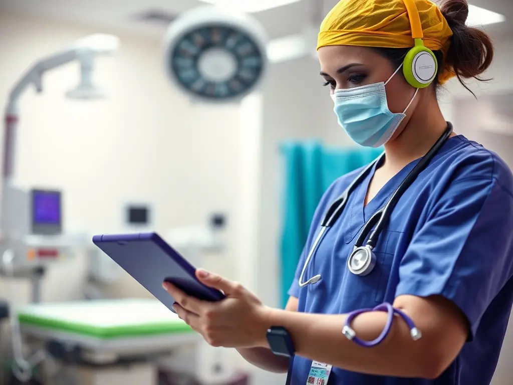 Healthcare professional using a secure digital device, representing cybersecurity in the healthcare industry.
